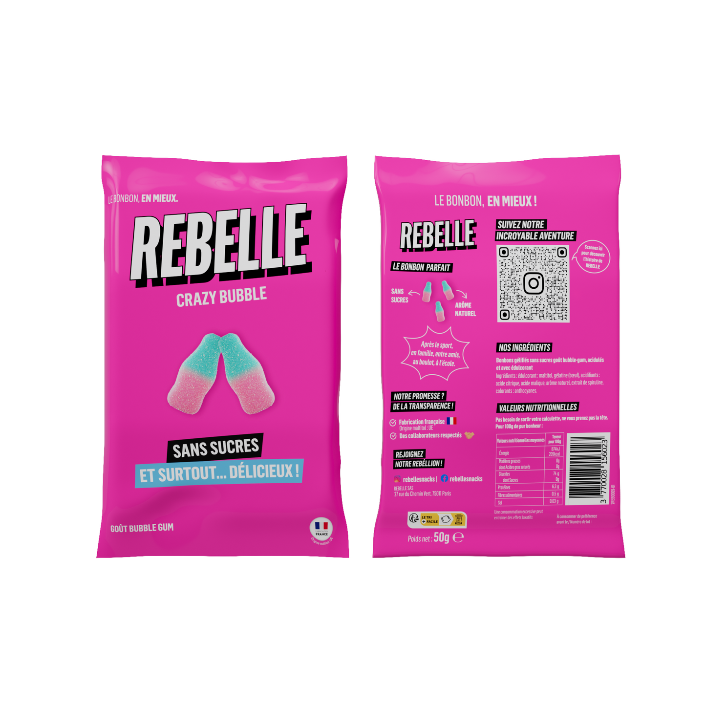 Bouteilles rose et bleu sans sucres