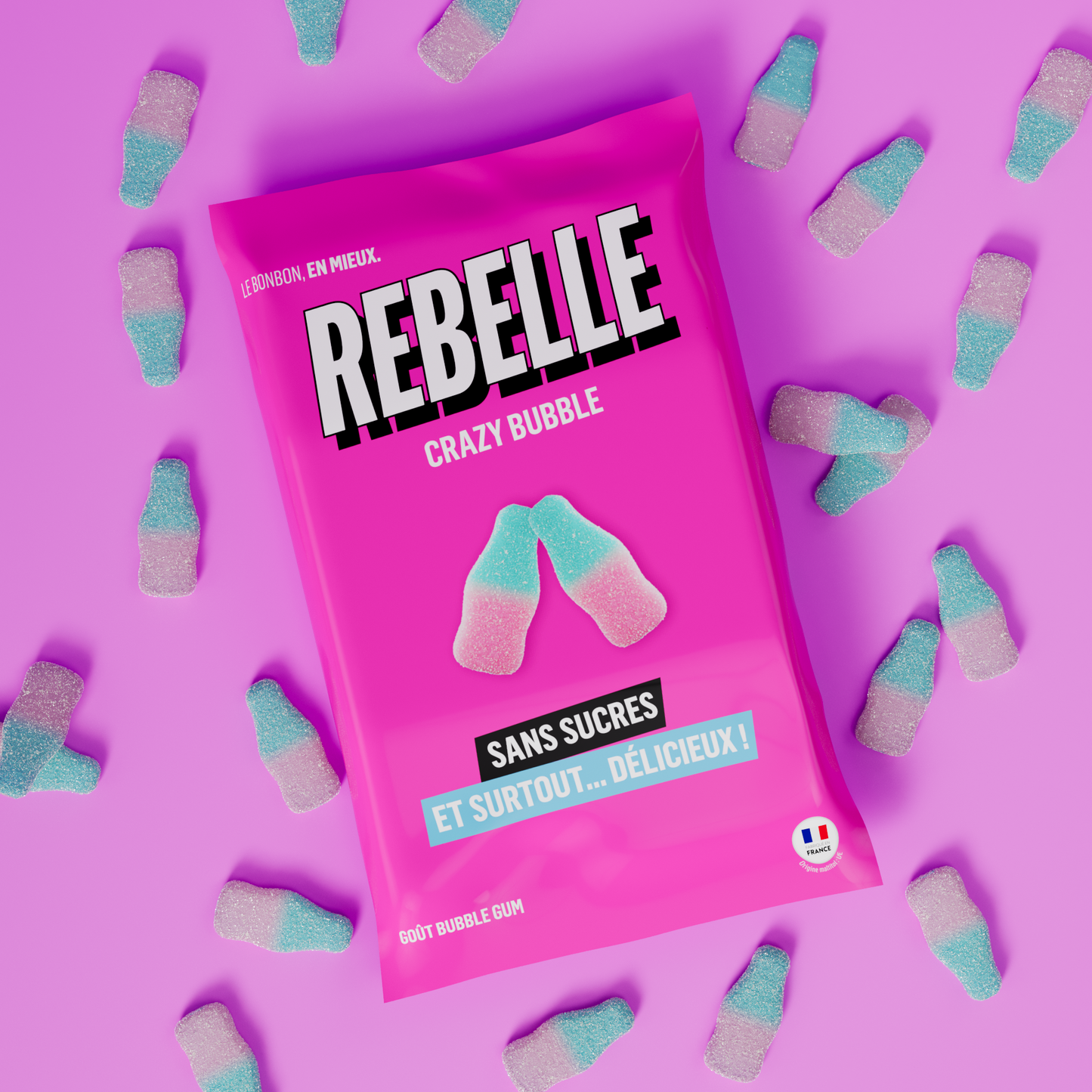 Bouteilles rose et bleu sans sucres