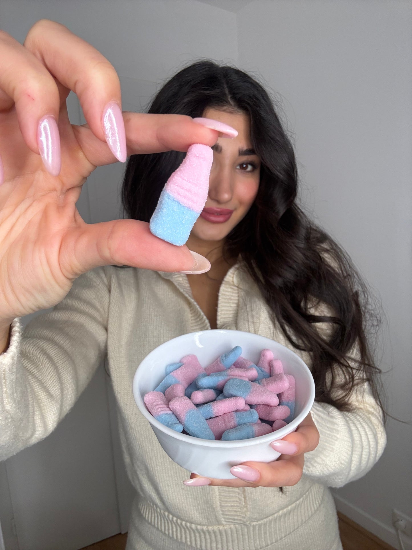 Bouteilles rose et bleu sans sucres