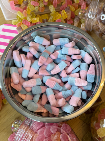 Bouteilles rose et bleu sans sucres