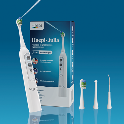 Brosse à dents 3-en-1 : brossage, jet interdentaire, détartrage