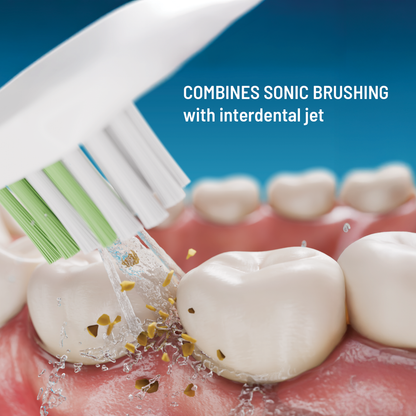 Brosse à dents 3-en-1 : brossage, jet interdentaire, détartrage