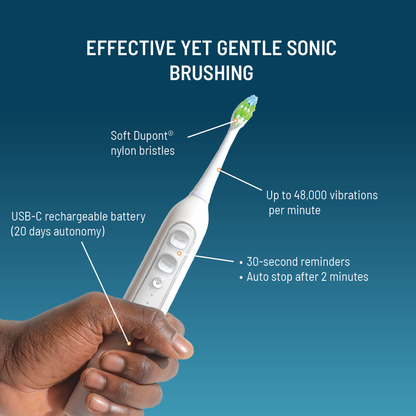 Brosse à dents 3-en-1 : brossage, jet interdentaire, détartrage