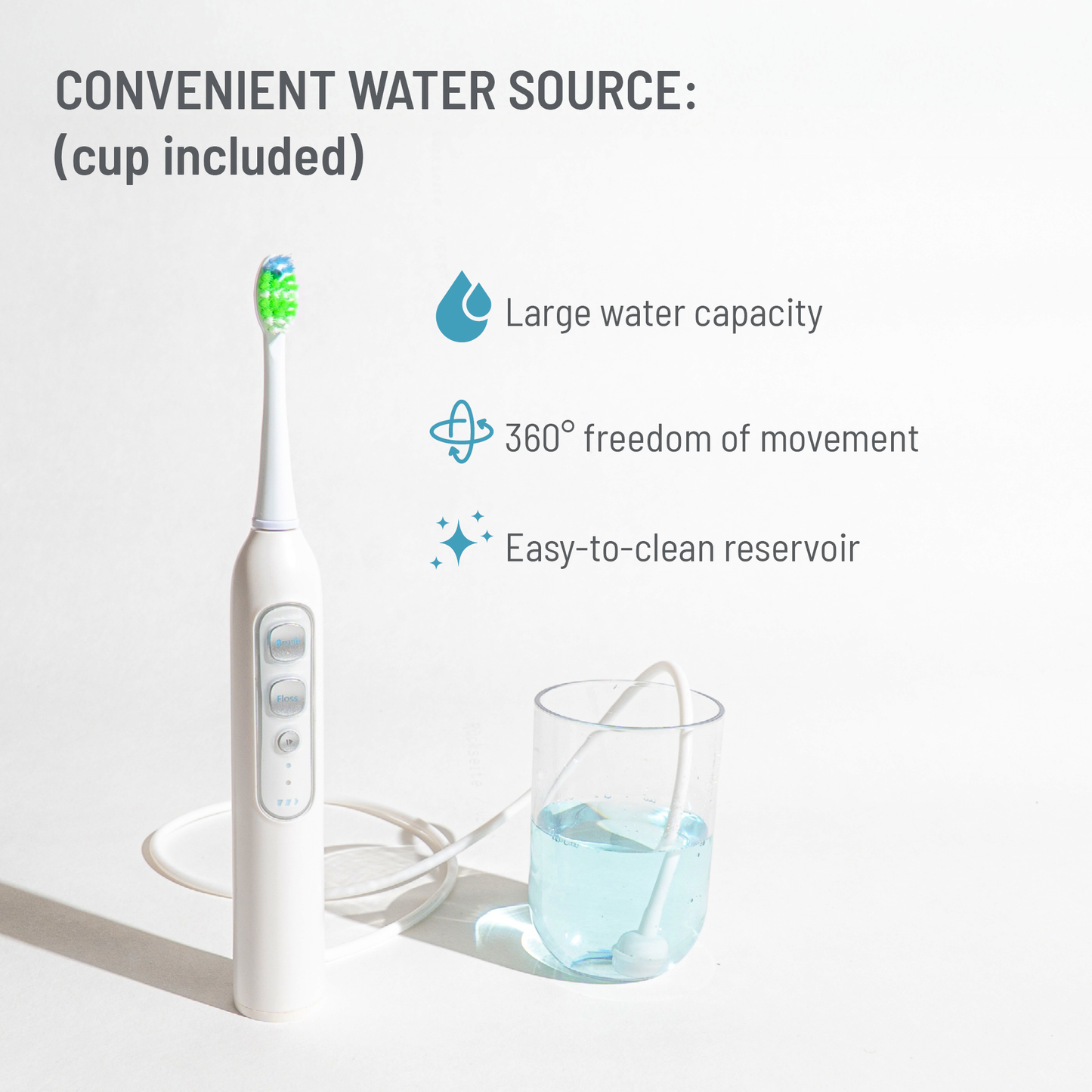 Brosse à dents 3-en-1 : brossage, jet interdentaire, détartrage