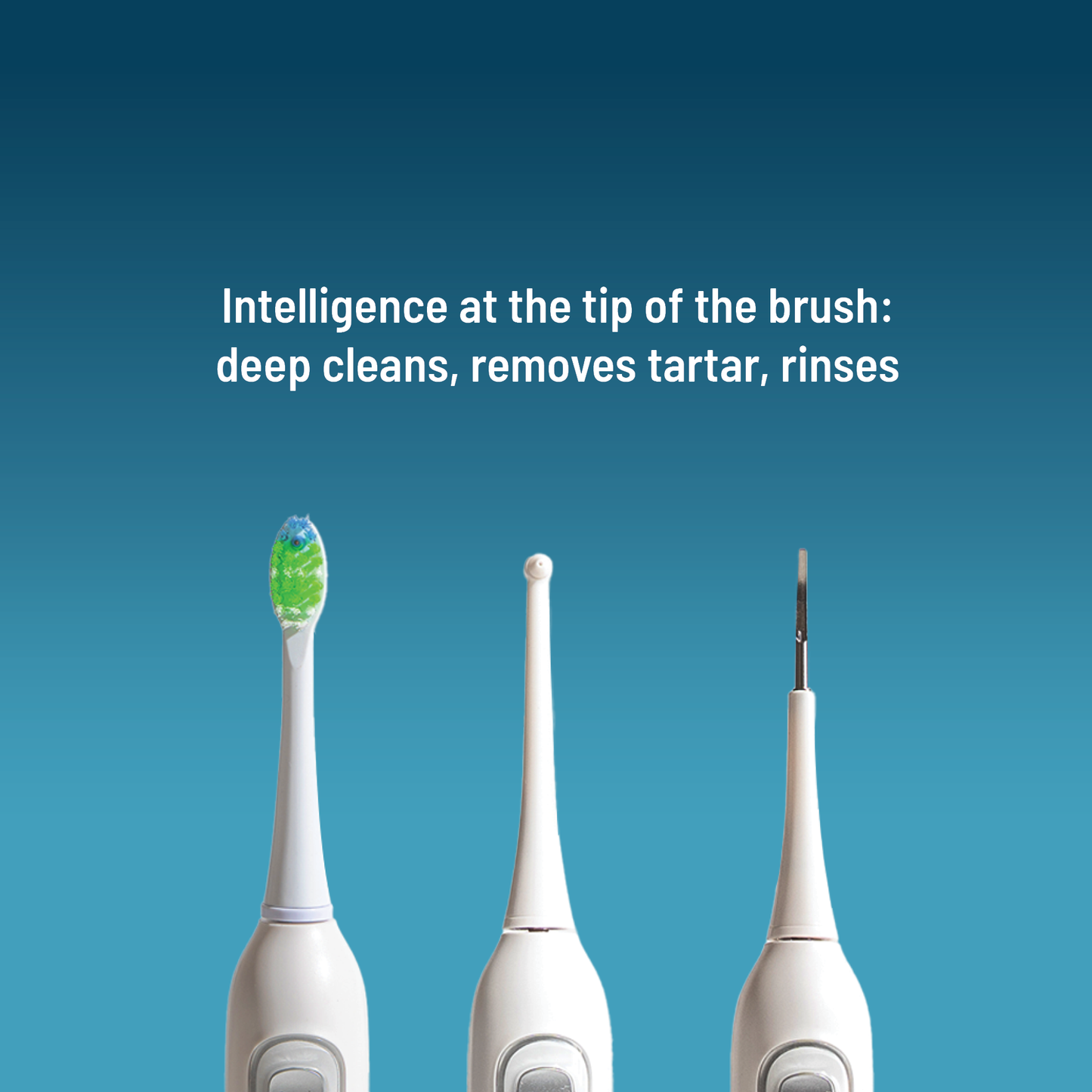 Brosse à dents 3-en-1 : brossage, jet interdentaire, détartrage